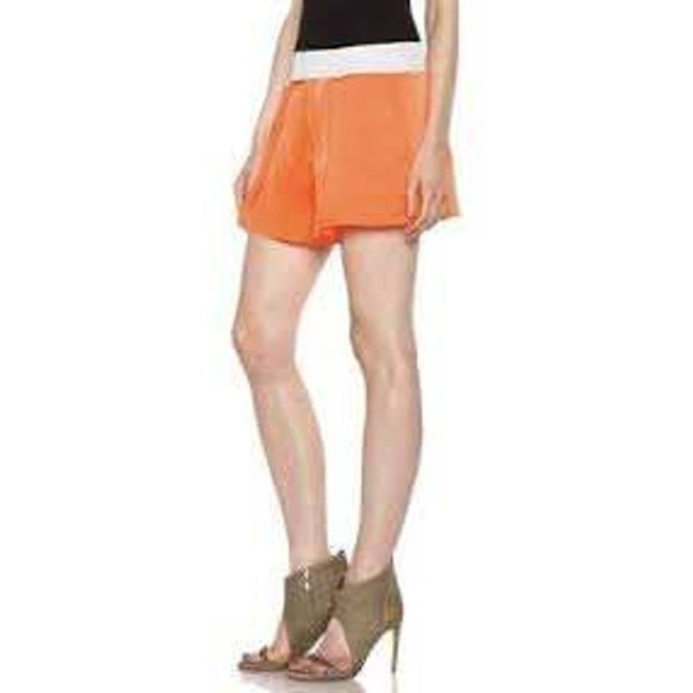 NWT‎ Helmut Lang Chroma Draped Poly Short Sz 10 Women's Orange Dove Gray Band